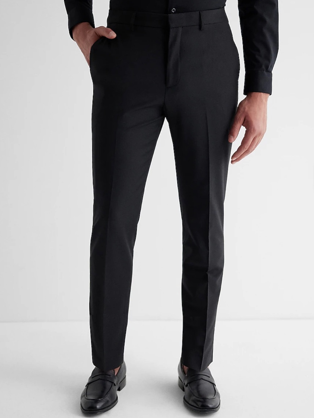Express Extra Slim Black Wool-Blend Washable Modern Tech Suit Pant